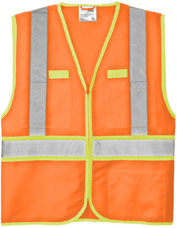 Am image of a Custom CornerStone ANSI 107 Class 2 Dual Color Safety Vest in Safety Orange/Safety Yellow!