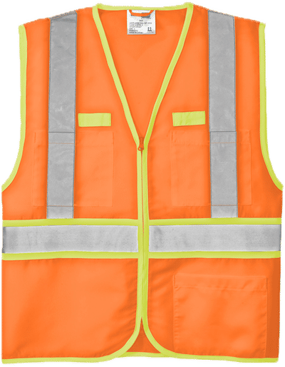 Am image of a Custom CornerStone ANSI 107 Class 2 Dual Color Safety Vest in Safety Orange/Safety Yellow!