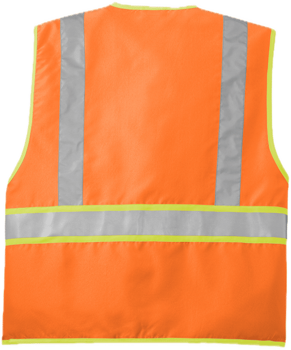 Am image of a Custom CornerStone ANSI 107 Class 2 Dual Color Safety Vest in Safety Orange/Safety Yellow!