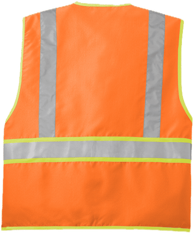 Am image of a Custom CornerStone ANSI 107 Class 2 Dual Color Safety Vest in Safety Orange/Safety Yellow!