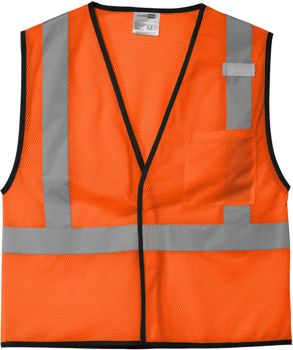 An image of a Custom CornerStone ANSI 107 Class 2 Economy Mesh One Pocket Vest in Safety Orange!