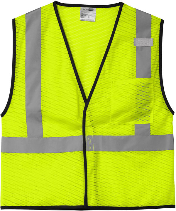 An image of a Custom CornerStone ANSI 107 Class 2 Economy Mesh One Pocket Vest in Safety Yellow!
