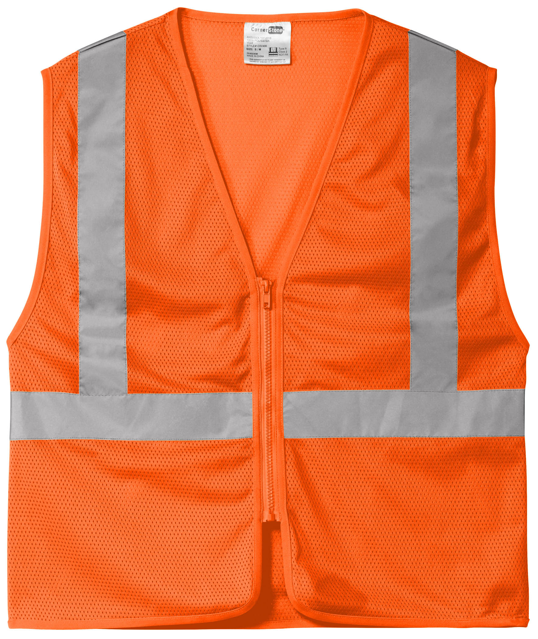 CornerStone ANSI 107 Class 2 Economy Mesh Zippered Vest in Safety Orange
