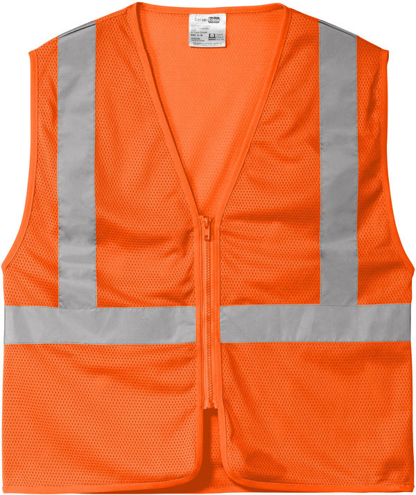 An image of a Custom CornerStone ANSI 107 Class 2 Economy Mesh Zippered Vest in Safety Orange!