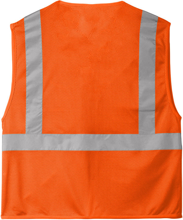 An image of a Custom CornerStone ANSI 107 Class 2 Economy Mesh Zippered Vest in Safety Orange!