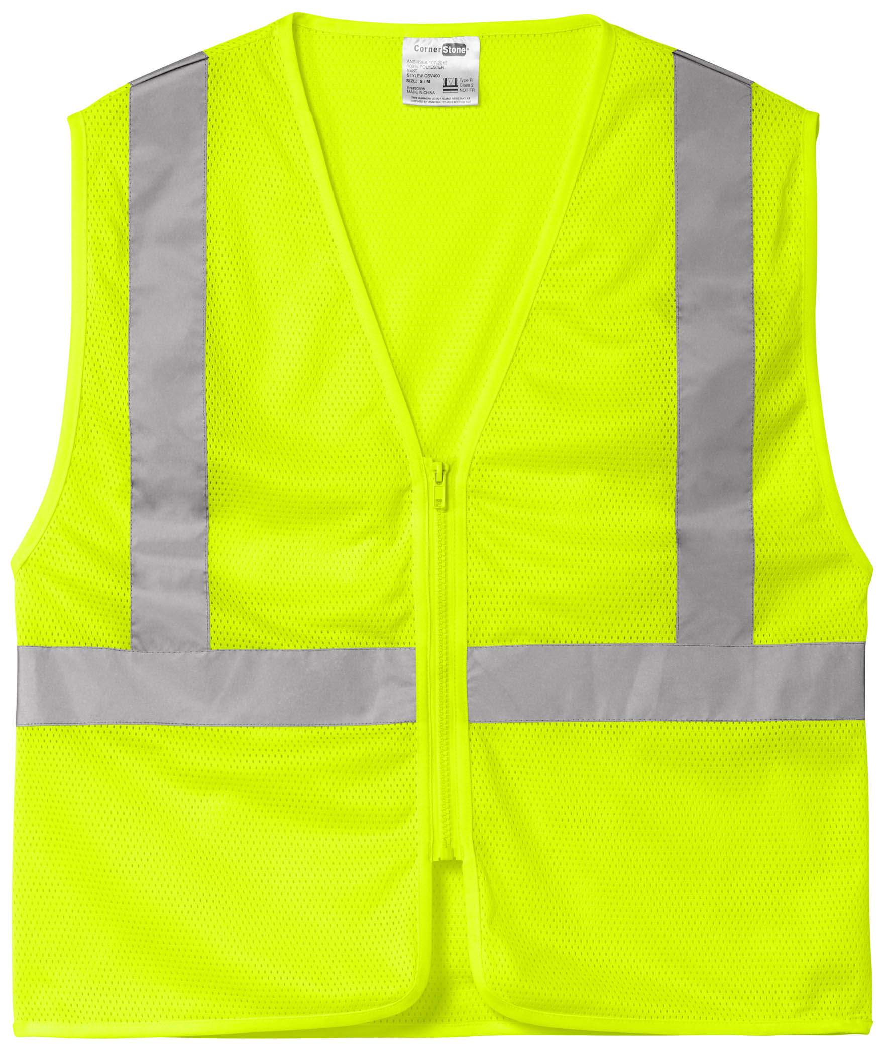 CornerStone ANSI 107 Class 2 Economy Mesh Zippered Vest in Safety Yellow