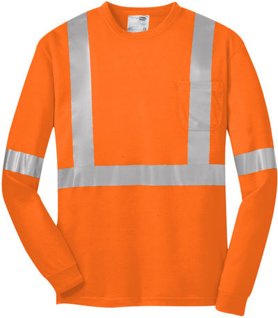 Am image of a Custom CornerStone ANSI 107 Class 2 Long Sleeve Safety T Shirt in Safety Orange/Reflective!