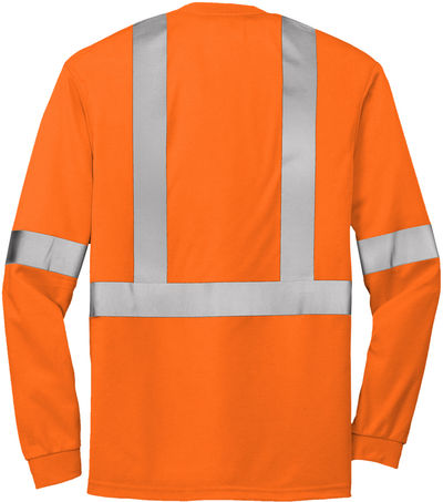 Am image of a Custom CornerStone ANSI 107 Class 2 Long Sleeve Safety T Shirt in Safety Orange/Reflective!