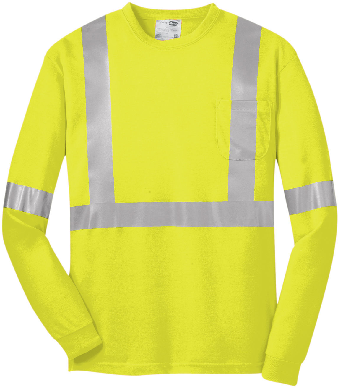 CornerStone ANSI 107 Class 2 Long Sleeve Safety T Shirt in Safety Yellow/Reflective