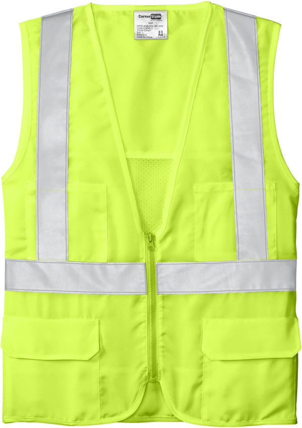 An image of a Custom CornerStone ANSI 107 Class 2 Mesh Back Safety Vest in Safety Yellow!