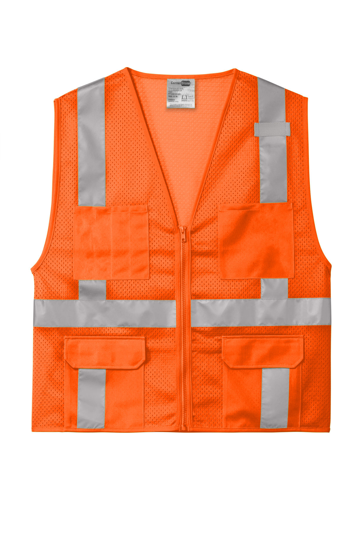 CornerStone ANSI 107 Class 2 Mesh Six Pocket Zippered Vest in Safety Orange