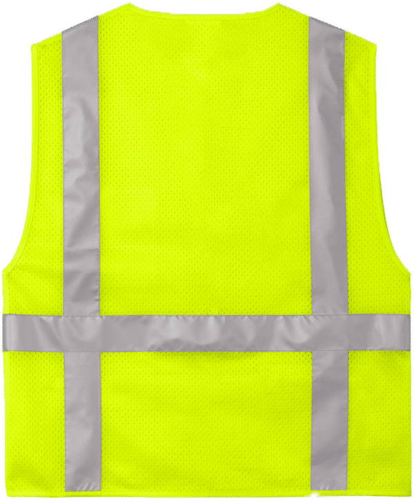 An image of a Custom CornerStone ANSI 107 Class 2 Mesh Six Pocket Zippered Vest in Safety Yellow!