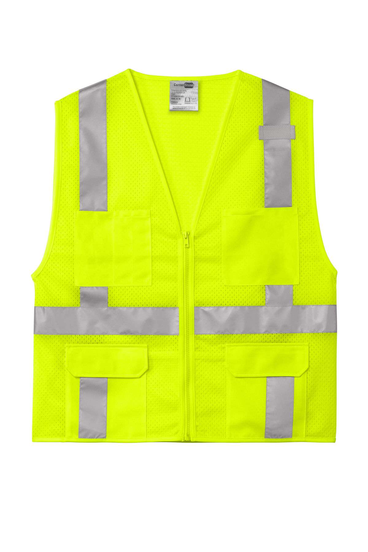 CornerStone ANSI 107 Class 2 Mesh Six Pocket Zippered Vest in Safety Yellow