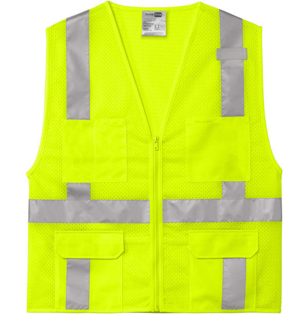 An image of a Custom CornerStone ANSI 107 Class 2 Mesh Six Pocket Zippered Vest in Safety Yellow!