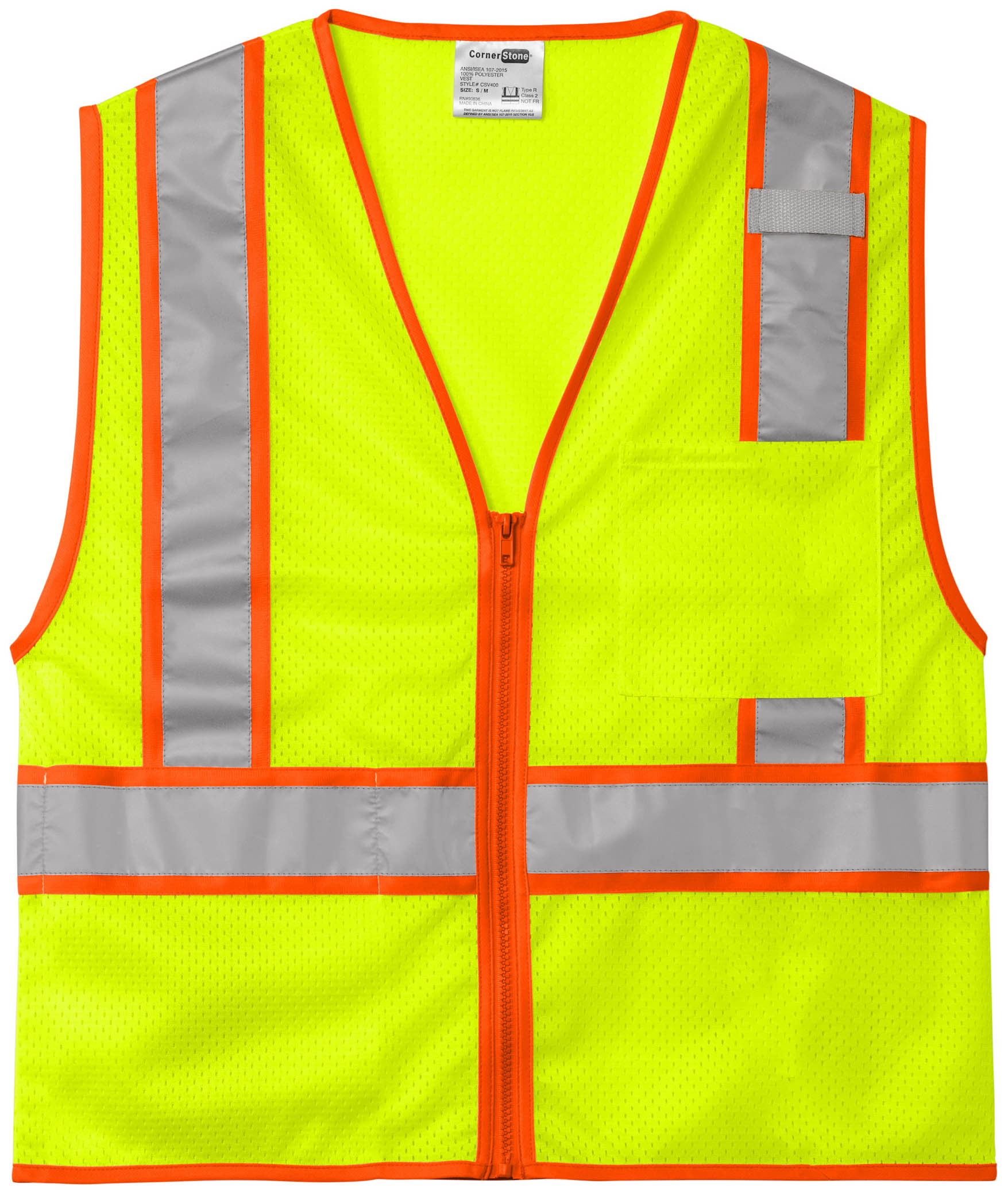 CornerStone ANSI 107 Class 2 Mesh Zippered Two Tone Vest in Safety Yellow