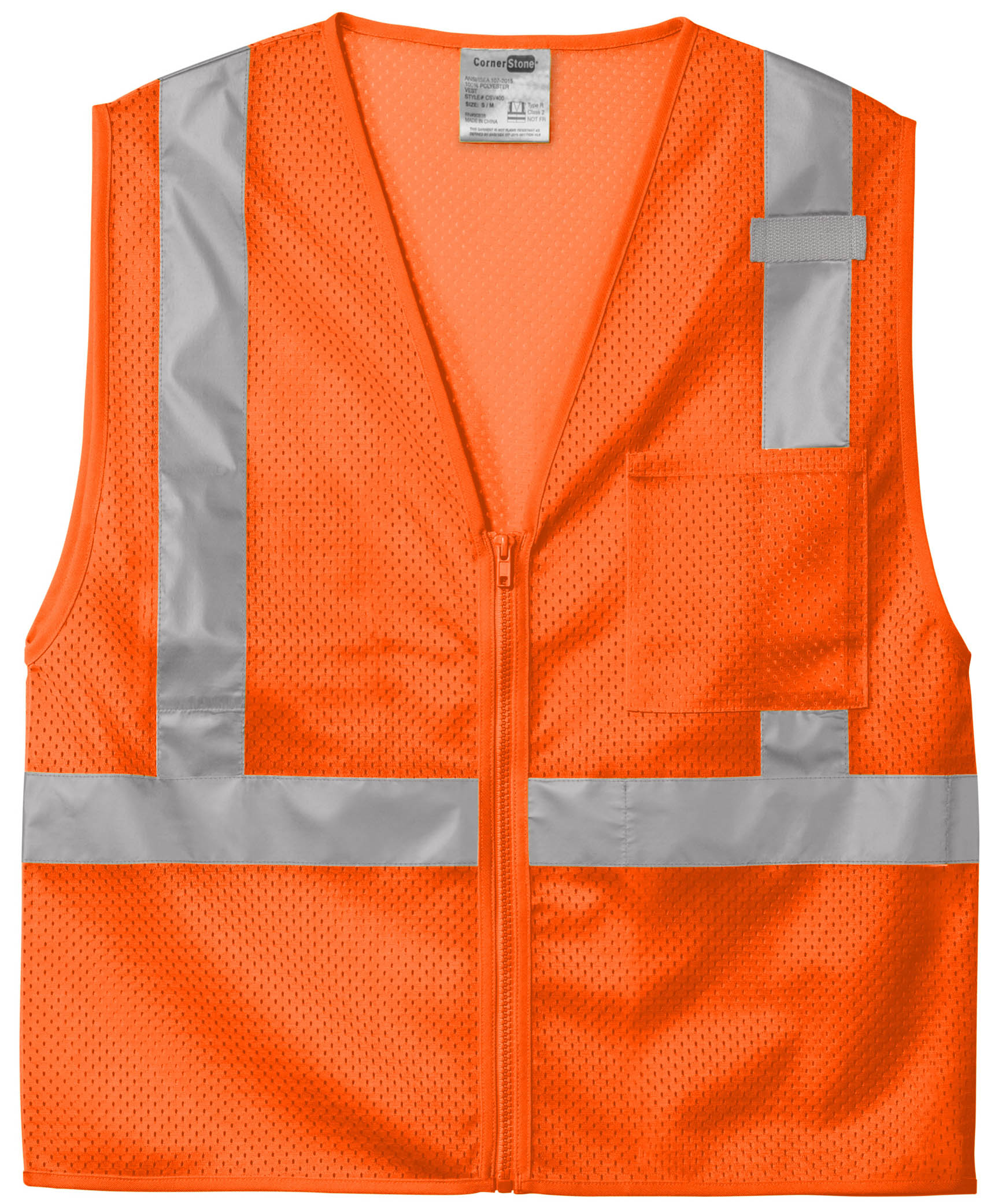 CornerStone ANSI 107 Class 2 Mesh Zippered Vest in Safety Orange