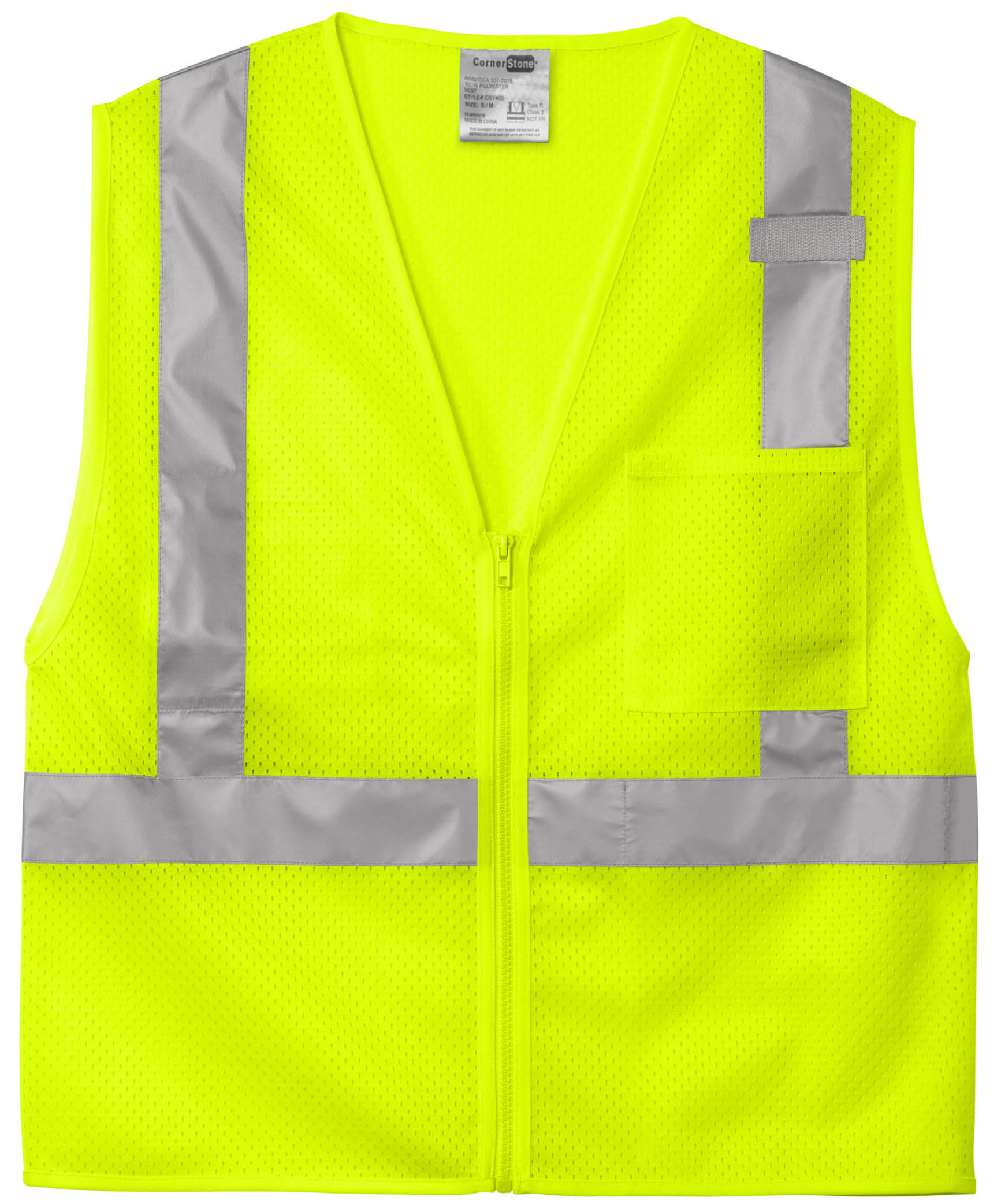 CornerStone ANSI 107 Class 2 Mesh Zippered Vest in Safety Yellow