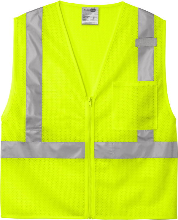 An image of a Custom CornerStone ANSI 107 Class 2 Mesh Zippered Vest in Safety Yellow!