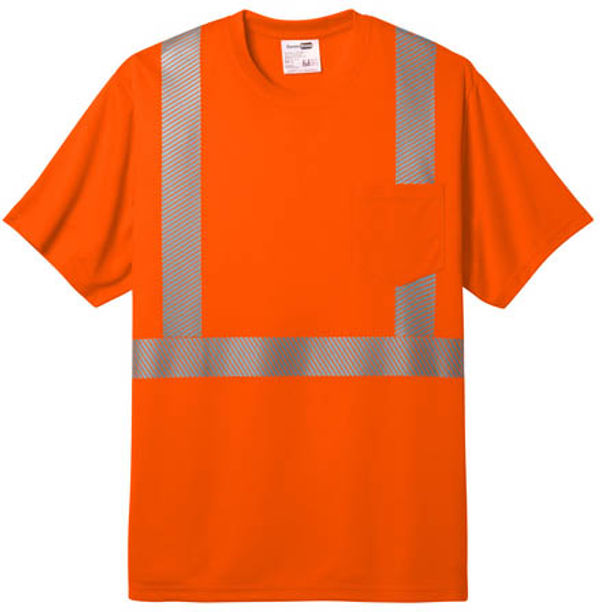 An image of a Custom CornerStone ANSI 107 Class 2 Segmented Tape Tee in Safety Orange!