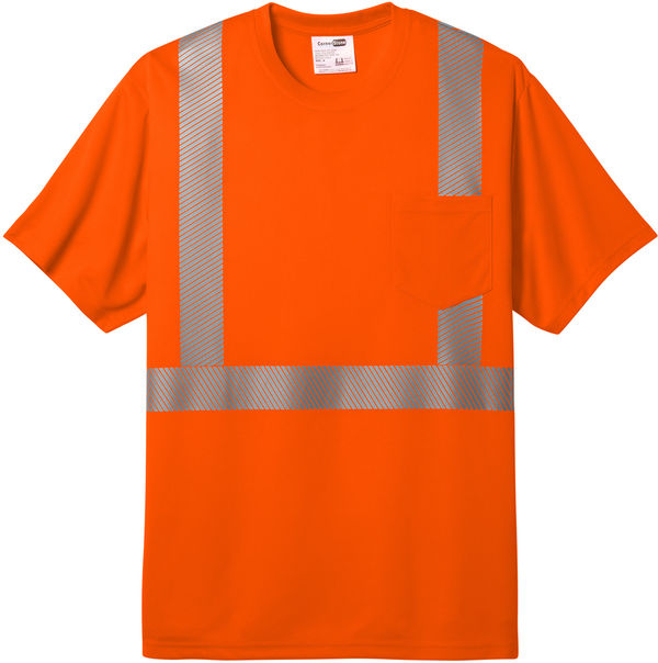 An image of a Custom CornerStone ANSI 107 Class 2 Segmented Tape Tee in Safety Orange!