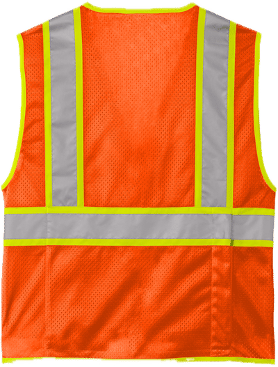 Am image of a Custom CornerStone ANSI 107 Class 2 Surveyor Zippered Two Tone Vest in Safety Orange!
