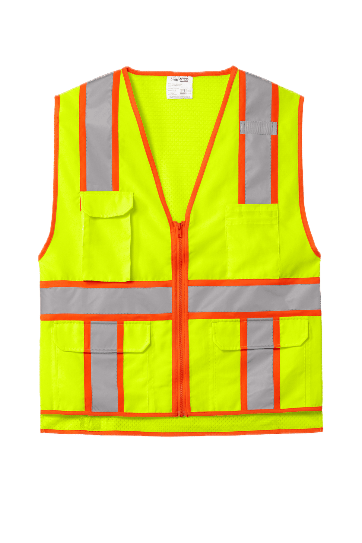 CornerStone ANSI 107 Class 2 Surveyor Zippered Two Tone Vest in Safety Yellow