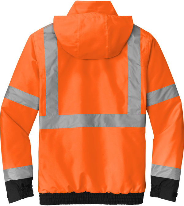 An image of a Custom CornerStone ANSI 107 Class 3 Economy Waterproof Insulated Bomber Jacket in Safety Orange!