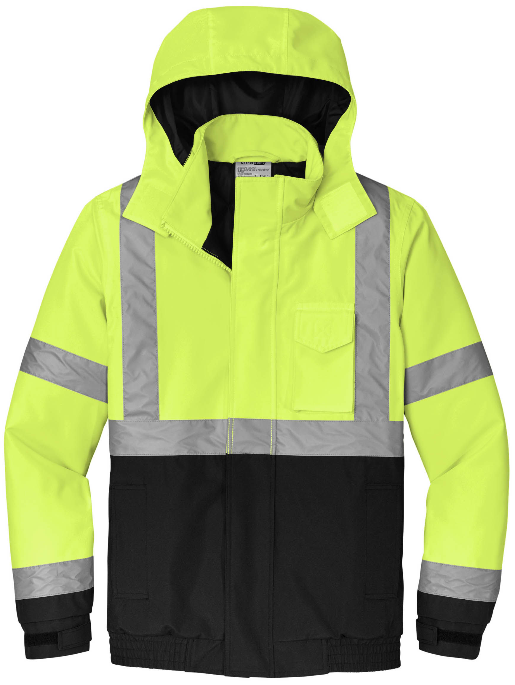 CornerStone ANSI 107 Class 3 Economy Waterproof Insulated Bomber Jacket in Safety Yellow