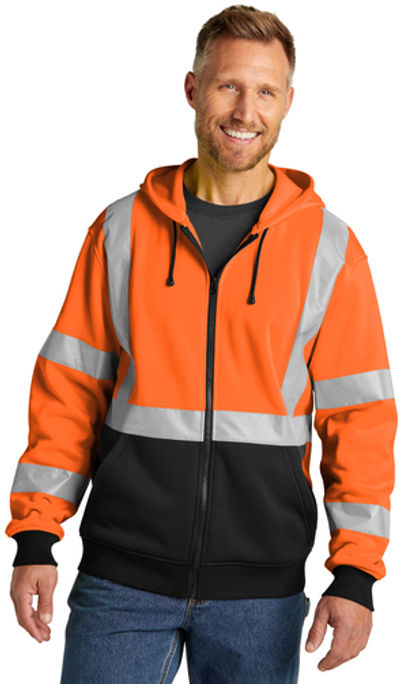 An image of a Custom CornerStone ANSI 107 Class 3 Heavy Duty Fleece Full Zip Hoodie!