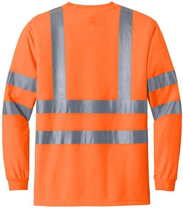 An image of a Custom CornerStone ANSI 107 Class 3 Long Sleeve Snag Resistant Reflective T Shirt in Safety Orange!