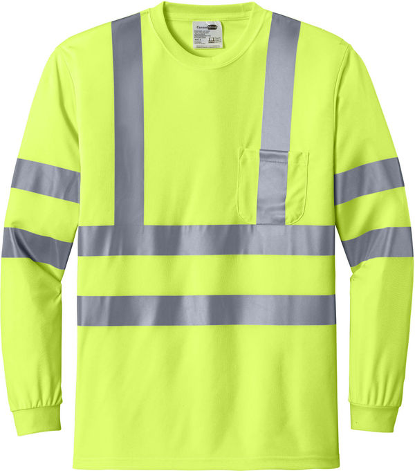 An image of a Custom CornerStone ANSI 107 Class 3 Long Sleeve Snag Resistant Reflective T Shirt in Safety Yellow!