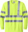An image of a Custom CornerStone ANSI 107 Class 3 Long Sleeve Snag Resistant Reflective T Shirt in Safety Yellow!