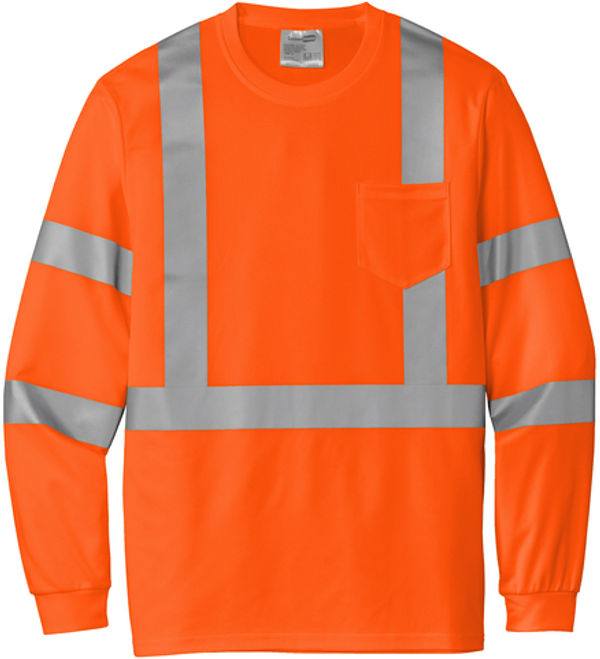 An image of a Custom CornerStone ANSI 107 Class 3 Mesh Long Sleeve Tee in Safety Orange!