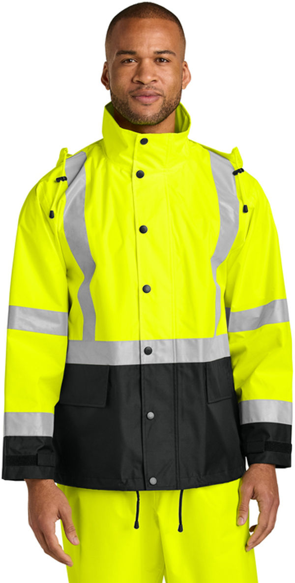 An image of a Custom Cornerstone ANSI 107 Class 3 Rain Jacket!