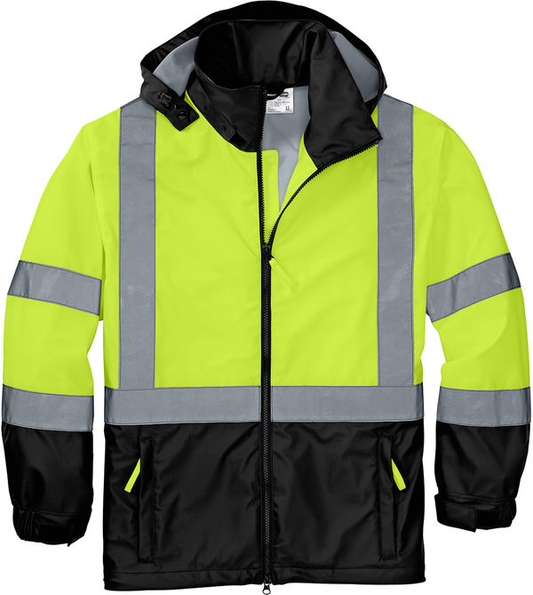 Am image of a Custom CornerStone ANSI 107 Class 3 Safety Windbreaker in Safety Yellow/Black!