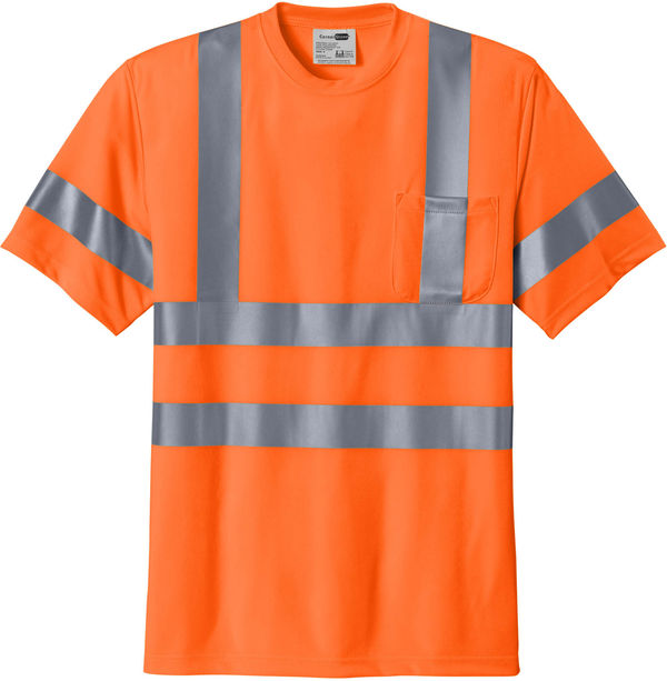 An image of a Custom CornerStone ANSI 107 Class 3 Short Sleeve Snag Resistant Reflective T Shirt in Safety Orange!