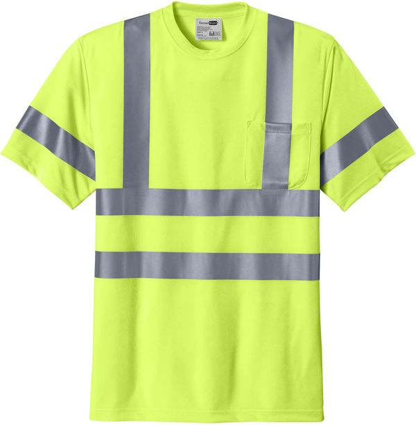 An image of a Custom CornerStone ANSI 107 Class 3 Short Sleeve Snag Resistant Reflective T Shirt in Safety Yellow!