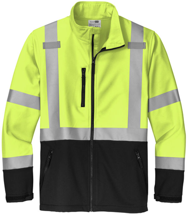 An image of a Custom Cornerstone ANSI 107 Class 3 Soft Shell Jacket in Safety Yellow!