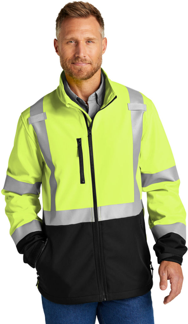 An image of a Custom Cornerstone ANSI 107 Class 3 Soft Shell Jacket!