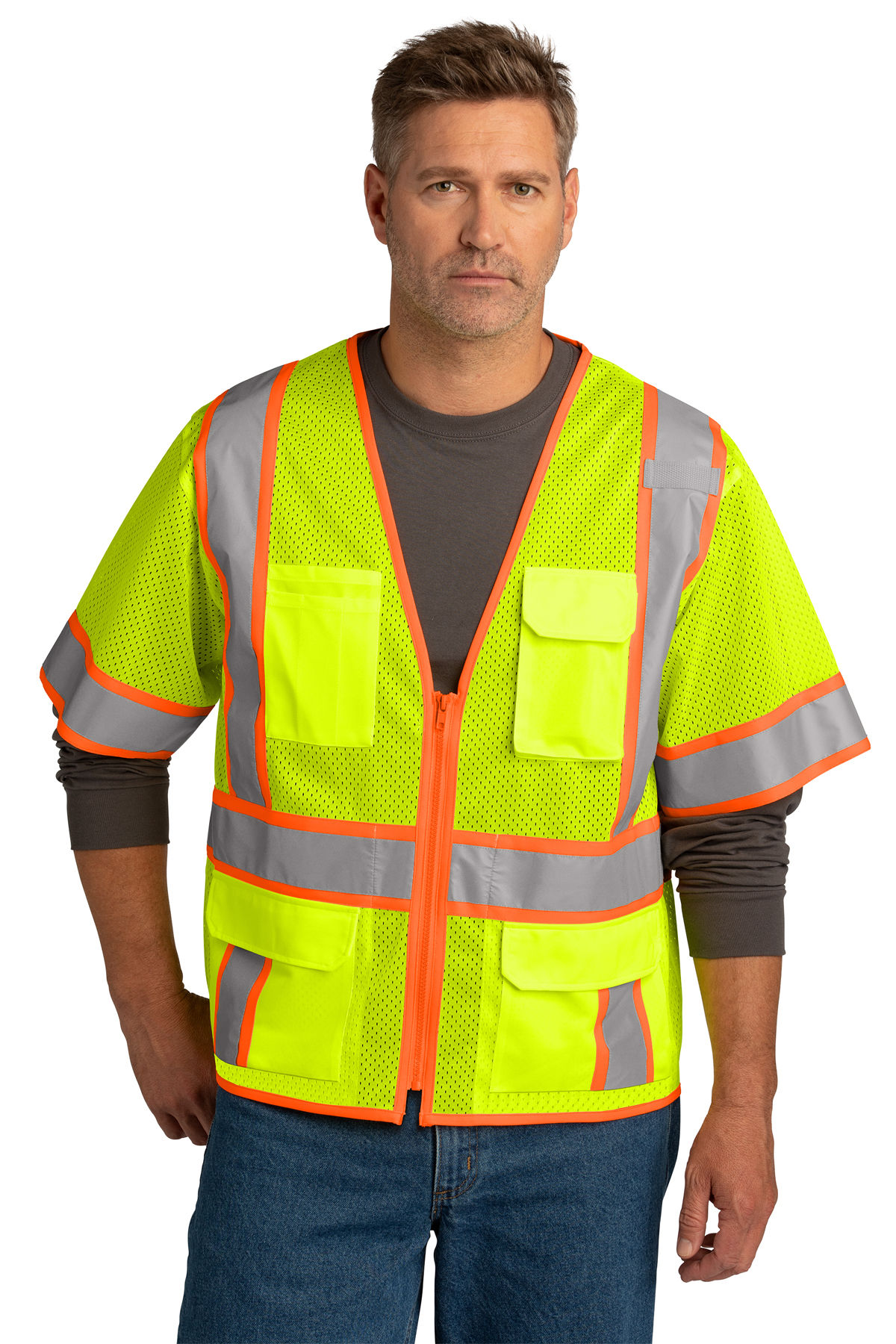 CornerStone ANSI 107 Class 3 Surveyor Mesh Zippered Two Tone Short Sleeve Vest