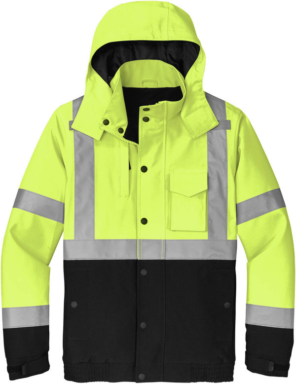 An image of a Custom CornerStone ANSI 107 Class 3 Waterproof Insulated Ripstop Bomber Jacket in Safety Yellow!