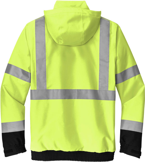 An image of a Custom CornerStone ANSI 107 Class 3 Waterproof Insulated Ripstop Bomber Jacket in Safety Yellow!