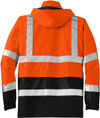 Am image of a Custom CornerStone ANSI 107 Class 3 Waterproof Parka in Safety Orange/Black!