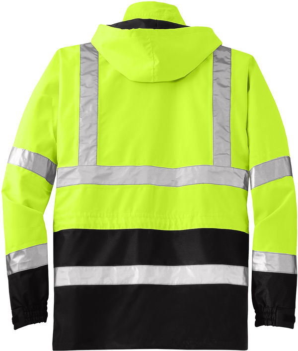 Am image of a Custom CornerStone ANSI 107 Class 3 Waterproof Parka in Safety Yellow/Black!