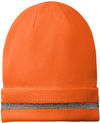 Am image of a Custom CornerStone Enhanced Visibility Beanie with Reflective Stripe in Safety Orange/Reflective!