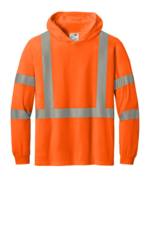 Cornerstone SANSI 107 Class 3 Long Sleeve Segmented Tape Hooded Tee in Safety Orange