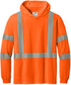 An image of a Custom Cornerstone SANSI 107 Class 3 Long Sleeve Segmented Tape Hooded Tee in Safety Orange!