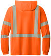 An image of a Custom Cornerstone SANSI 107 Class 3 Long Sleeve Segmented Tape Hooded Tee in Safety Orange!