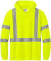 An image of a Custom Cornerstone SANSI 107 Class 3 Long Sleeve Segmented Tape Hooded Tee in Safety Yellow!