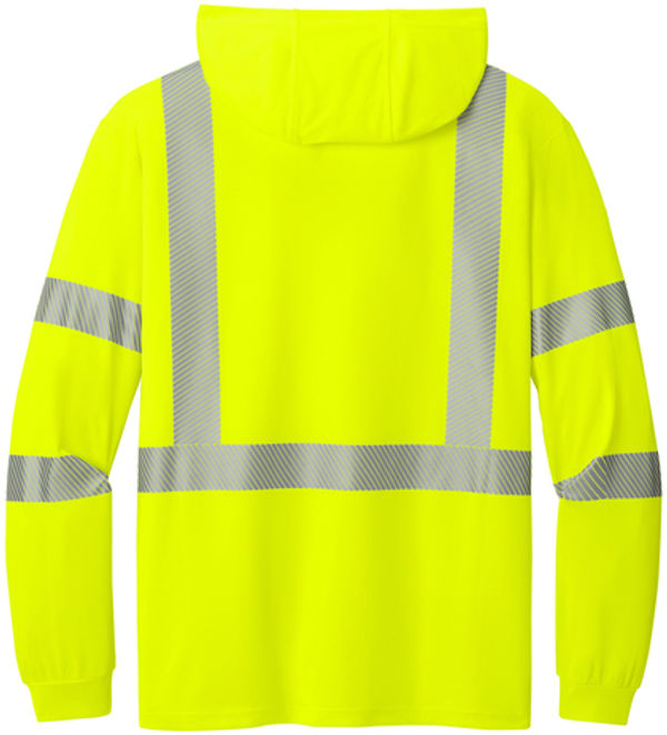An image of a Custom Cornerstone SANSI 107 Class 3 Long Sleeve Segmented Tape Hooded Tee in Safety Yellow!